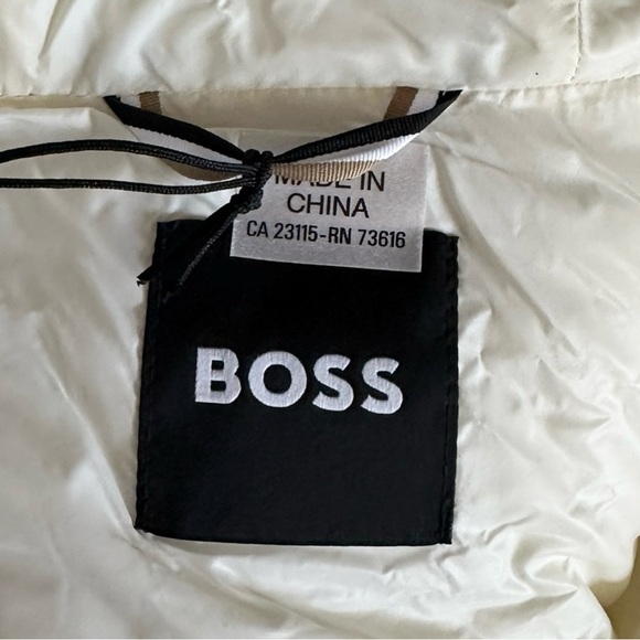 BOSS Hugo Boss Quilted Puffer Vest Dress NWT 4 Hooded Belt Water Repellent Ecru - Picture 10 of 12
